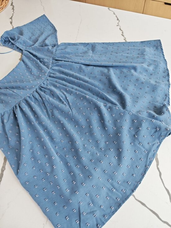 Altard State Blue Swiss Dot Romper Flutter Sleeve Boho Mini Dress Size L - Picture 6 of 15